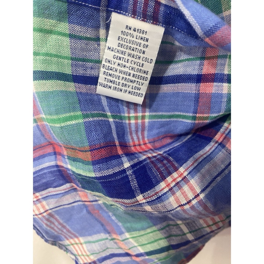 Ralph Lauren mens linen shirt button down Madras Plaid Colorful SZ Large Preppy - Picture 11 of 15